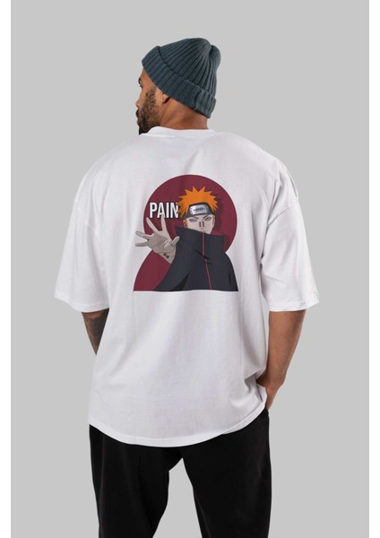 Paın Naruto Anime Arka Baskılı Beyaz Oversize T-Shirt Pamuk Erkek Kadın fırsatları
