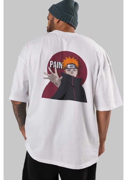 Paın Naruto Anime Arka Baskılı Beyaz Oversize T-Shirt Pamuk Erkek Kadın indirimleri