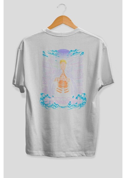 Naruto (8) Anime Arka Baskılı Beyaz Oversize T-Shirt Pamuk Erkek Kadın fiyatları