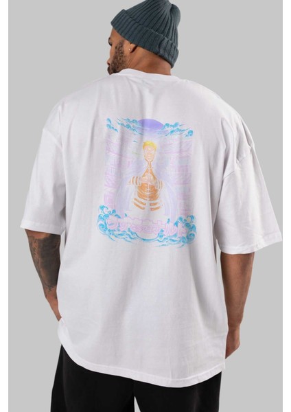 Naruto (8) Anime Arka Baskılı Beyaz Oversize T-Shirt Pamuk Erkek Kadın indirimleri