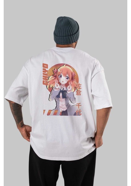 Chiyo Sakura 5 Anime Arka Baskılı Beyaz Oversize T-Shirt Pamuk Erkek Kadın
