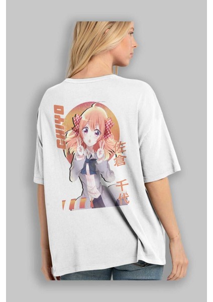 Chiyo Sakura 5 Anime Arka Baskılı Beyaz Oversize T-Shirt Pamuk Erkek Kadın modelleri