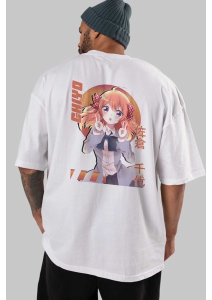 Chiyo Sakura 5 Anime Arka Baskılı Beyaz Oversize T-Shirt Pamuk Erkek Kadın indirimleri