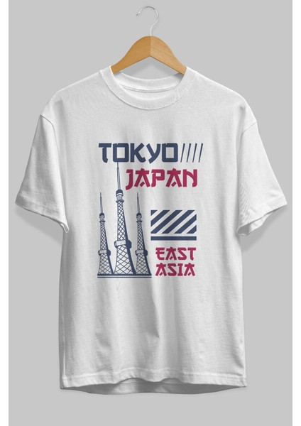 Tokyo Ön Baskılı Beyaz Oversize T-Shirt Erkek Kadın Bisiklet Yaka fiyatları