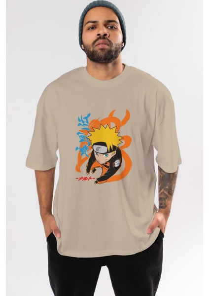 Naruto Uzumaki 1 Anime Ön Baskılı Bej Oversize T-Shirt Erkek Kadın