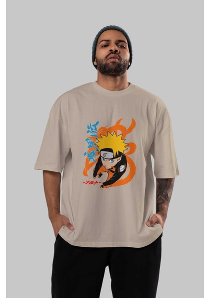 Naruto Uzumaki 1 Anime Ön Baskılı Bej Oversize T-Shirt Erkek Kadın fırsatları