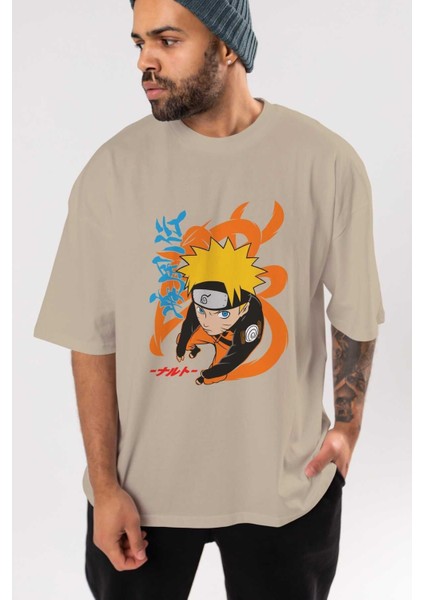 Naruto Uzumaki 1 Anime Ön Baskılı Bej Oversize T-Shirt Erkek Kadın indirimleri