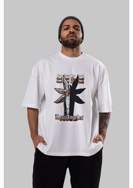 God Save The Youth Ön Baskılı Beyaz Oversize T-Shirt Erkek Kadın Bisiklet Yaka fırsatları
