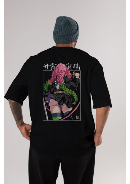 Mitsuri Demonslayer Anime Arka Baskılı Siyah Oversize T-Shirt Erkek Kadın fiyatları