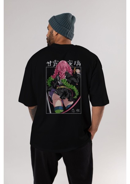 Mitsuri Demonslayer Anime Arka Baskılı Siyah Oversize T-Shirt Erkek Kadın indirimleri