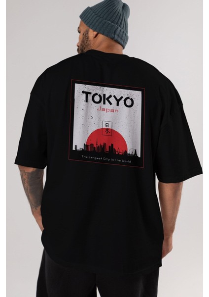 Tokyo Japan Yazılı Arka Baskılı Siyah Oversize T-Shirt Erkek Kadın Bisiklet Yaka fiyatları