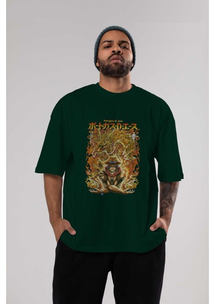 Portgas D. Ace Anime Ön Baskılı Zümrüt Yeşili Oversize T-Shirt Erkek Kadın indirimleri
