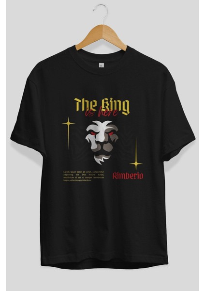 The King Is Here Yazılı Ön Baskılı Siyah Oversize T-Shirt Erkek Kadın Bisiklet Yaka fiyatları