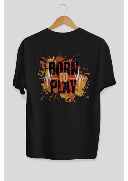 Born To Play Yazılı Arka Baskılı Siyah Oversize T-Shirt Erkek Kadın Bisiklet Yaka fiyatları