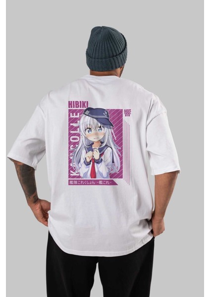 Hibiki 4 Anime Arka Baskılı Beyaz Oversize T-Shirt Pamuk Erkek Kadın