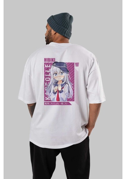 Hibiki 4 Anime Arka Baskılı Beyaz Oversize T-Shirt Pamuk Erkek Kadın fırsatları