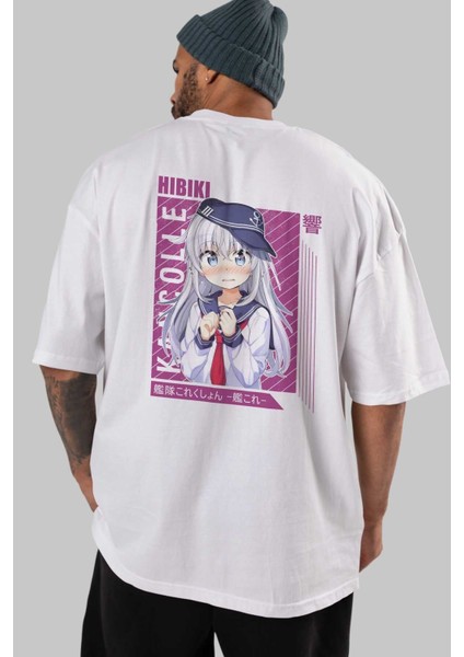 Hibiki 4 Anime Arka Baskılı Beyaz Oversize T-Shirt Pamuk Erkek Kadın indirimleri