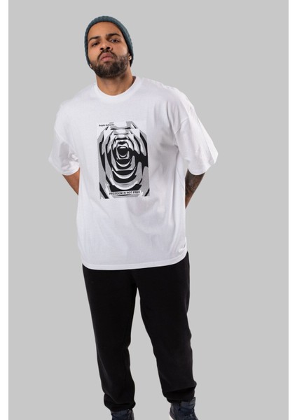 Freedom Is Not Free Ön Baskılı Beyaz Oversize T-Shirt Erkek Kadın Bisiklet Yaka modelleri