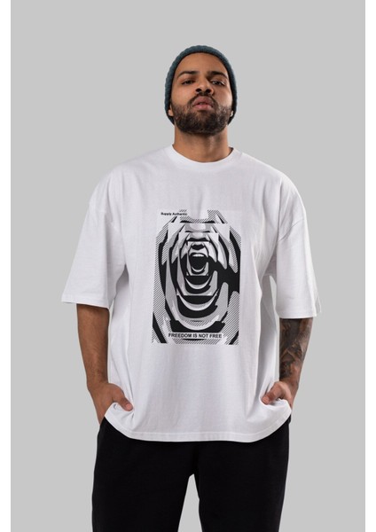 Freedom Is Not Free Ön Baskılı Beyaz Oversize T-Shirt Erkek Kadın Bisiklet Yaka fırsatları