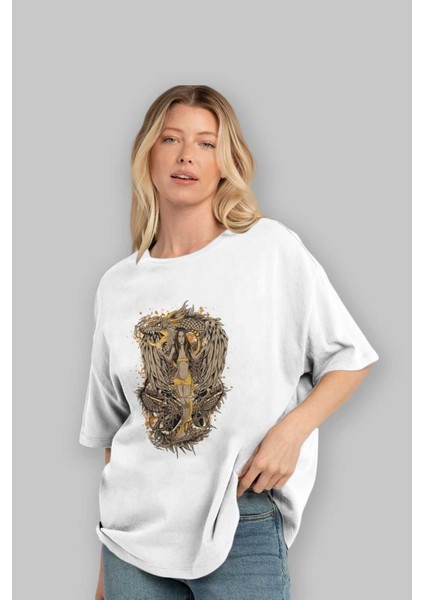 Trıbal (3) Anime Ön Baskılı Beyaz Oversize T-Shirt Erkek Kadın fırsatları