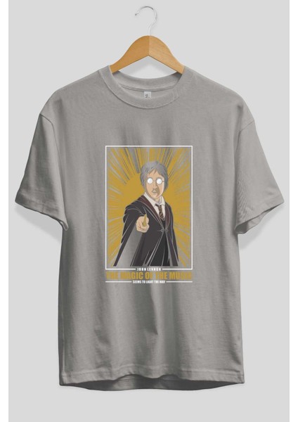 John Potter Ön Baskılı Gri Oversize T-Shirt Unisex Erkek Kadın Bisiklet Yaka fiyatları