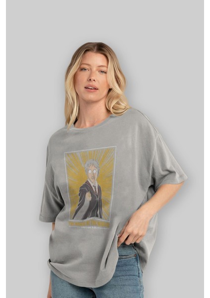 John Potter Ön Baskılı Gri Oversize T-Shirt Unisex Erkek Kadın Bisiklet Yaka fırsatları
