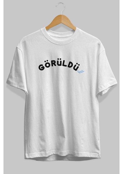 Görüldü Ön Baskılı Beyaz Oversize T-Shirt Erkek Kadın Bisiklet Yaka fiyatları