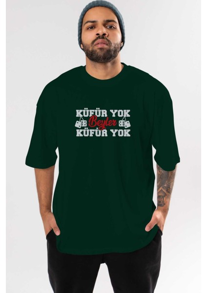Küfür Yok Beyler Ön Baskılı Zümrüt Yeşili Oversize T-Shirt Erkek Kadın Bisiklet Yaka