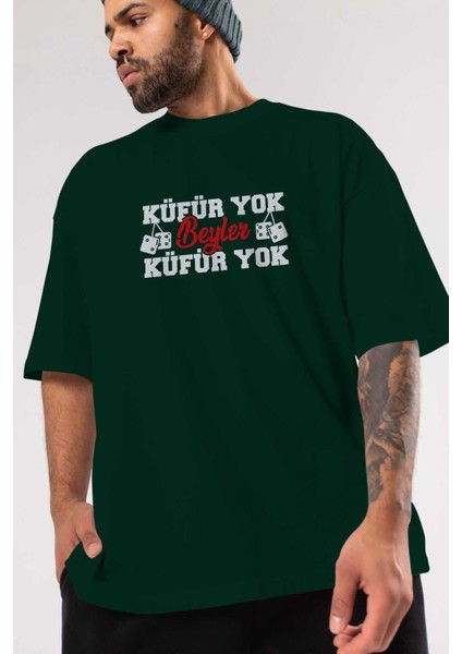 Küfür Yok Beyler Ön Baskılı Zümrüt Yeşili Oversize T-Shirt Erkek Kadın Bisiklet Yaka modelleri