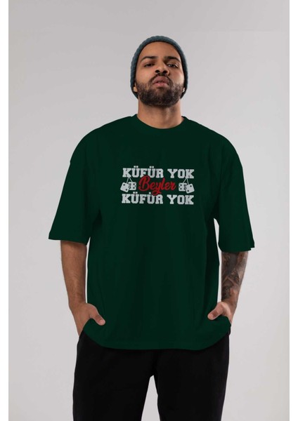 Küfür Yok Beyler Ön Baskılı Zümrüt Yeşili Oversize T-Shirt Erkek Kadın Bisiklet Yaka indirimleri