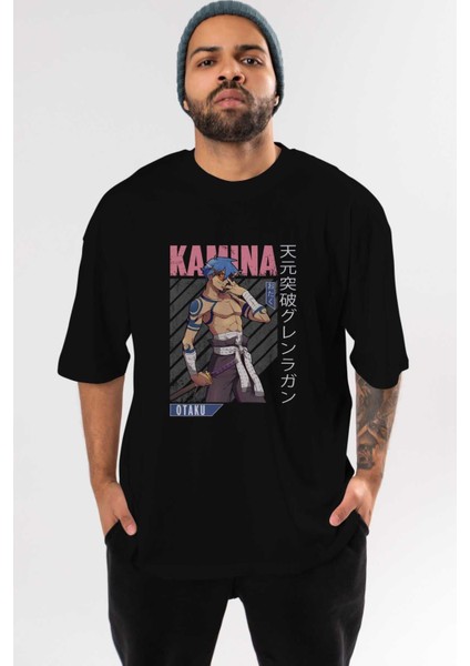 Kamina 5 Anime Ön Baskılı Siyah Oversize T-Shirt Erkek Kadın