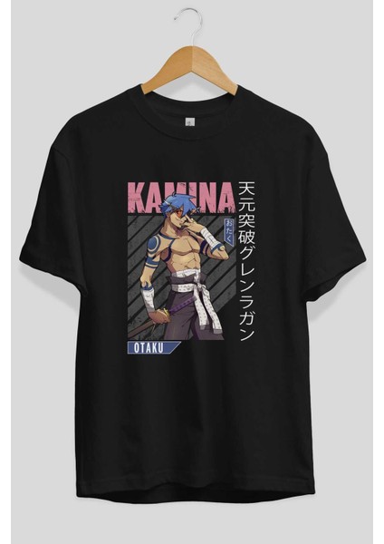 Kamina 5 Anime Ön Baskılı Siyah Oversize T-Shirt Erkek Kadın fiyatları