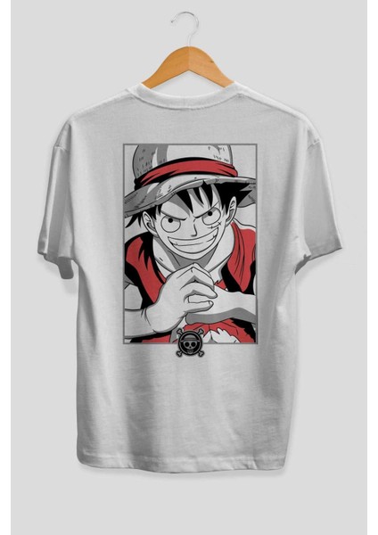 Luff D. Monkey Onepiece Anime Arka Baskılı Beyaz Oversize T-Shirt Pamuk Erkek Kadın fiyatları