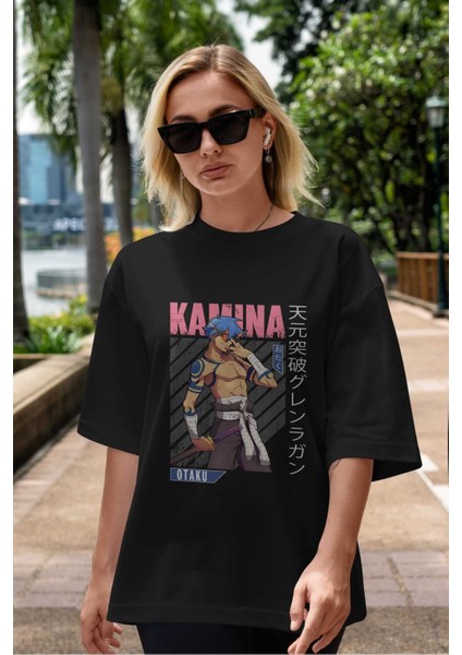 Kamina 5 Anime Ön Baskılı Siyah Oversize T-Shirt Erkek Kadın indirimleri
