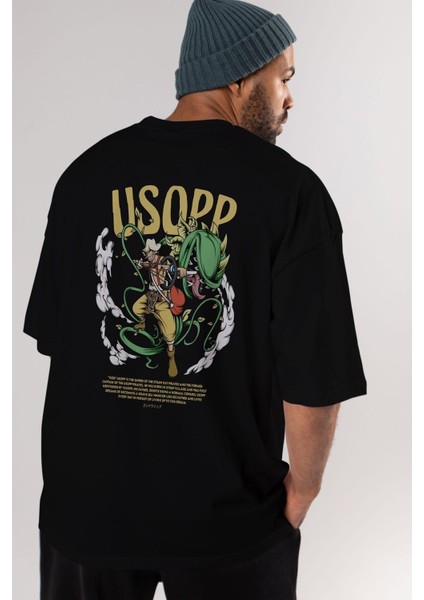 Usopp Anime Arka Baskılı Siyah Oversize T-Shirt Erkek Kadın fiyatları