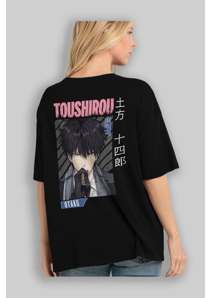 Toushirou Hijikata 2 Anime Arka Baskılı Siyah Oversize T-Shirt Erkek Kadın fiyatları
