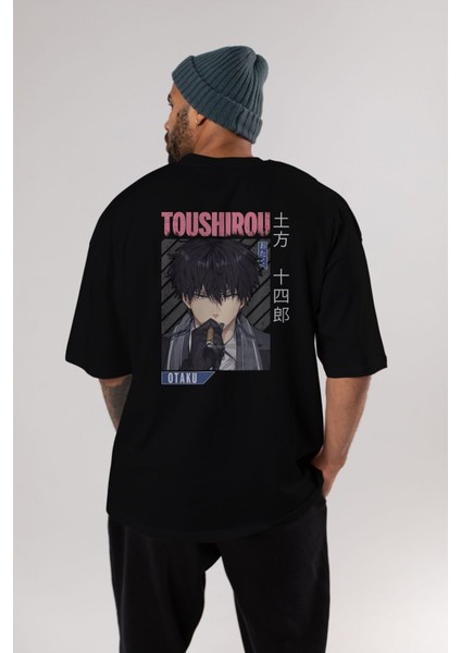 Toushirou Hijikata 2 Anime Arka Baskılı Siyah Oversize T-Shirt Erkek Kadın modelleri