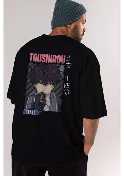 Toushirou Hijikata 2 Anime Arka Baskılı Siyah Oversize T-Shirt Erkek Kadın indirimleri