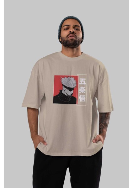 Jujutsu Kaısen 2 Anime Ön Baskılı Bej Oversize T-Shirt Erkek Kadın fırsatları
