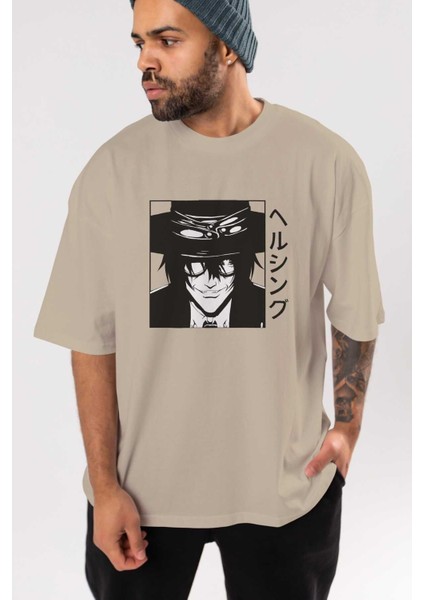 Alucard 1 Anime Ön Baskılı Bej Oversize T-Shirt Erkek Kadın indirimleri