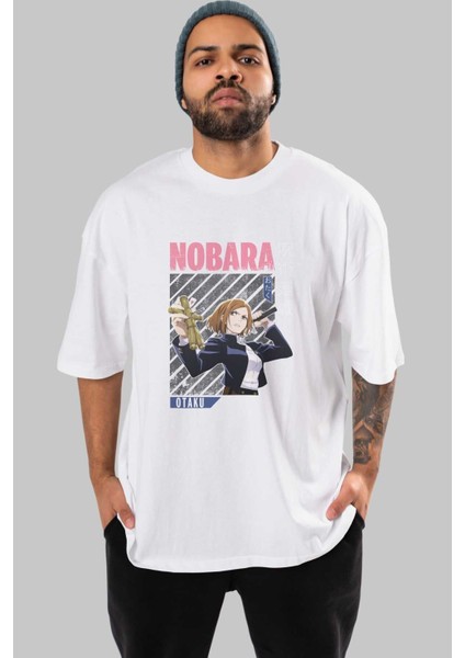 Nobara Kugisaki 6 Anime Ön Baskılı Beyaz Oversize T-Shirt Erkek Kadın