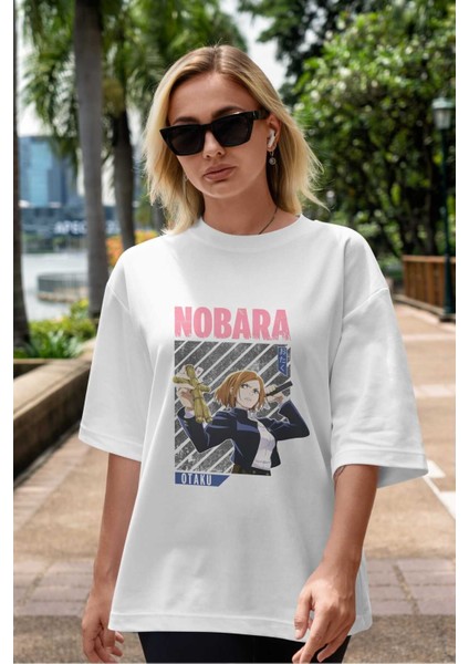 Nobara Kugisaki 6 Anime Ön Baskılı Beyaz Oversize T-Shirt Erkek Kadın indirimleri