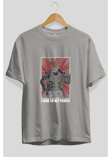 Blade Tyson Ön Baskılı Gri Oversize T-Shirt Unisex Erkek Kadın Bisiklet Yaka fiyatları