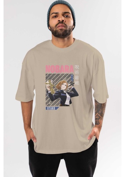 Nobara Kugisaki 6 Anime Ön Baskılı Bej Oversize T-Shirt Erkek Kadın