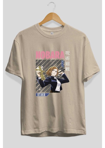 Nobara Kugisaki 6 Anime Ön Baskılı Bej Oversize T-Shirt Erkek Kadın fiyatları