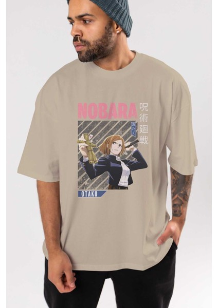 Nobara Kugisaki 6 Anime Ön Baskılı Bej Oversize T-Shirt Erkek Kadın indirimleri