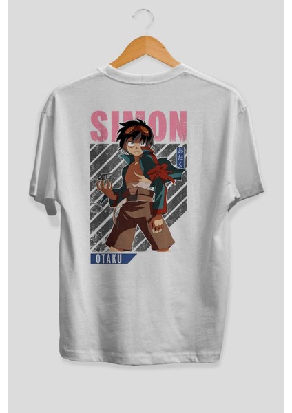 Simon 5 Anime Arka Baskılı Beyaz Oversize T-Shirt Pamuk Erkek Kadın fiyatları