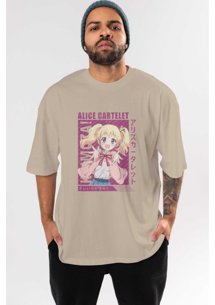 Alice Cartelet 12 Anime Ön Baskılı Bej Oversize T-Shirt Erkek Kadın