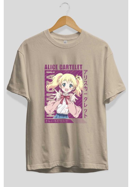 Alice Cartelet 12 Anime Ön Baskılı Bej Oversize T-Shirt Erkek Kadın fiyatları