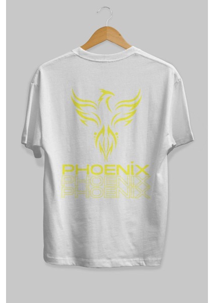 Phoenix Yazılı Arka Baskılı Beyaz Oversize T-Shirt Erkek Kadın Bisiklet Yaka fiyatları